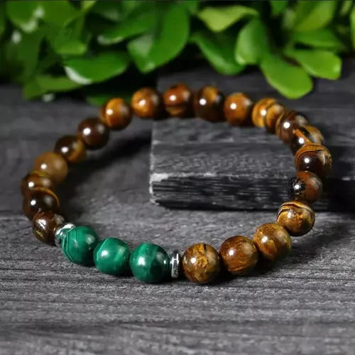 Natural Malachite Tiger Eye Beaded Bracelet