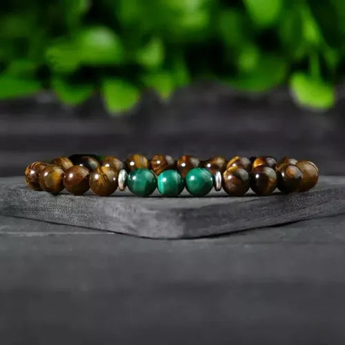 Natural Malachite Tiger Eye Beaded Bracelet