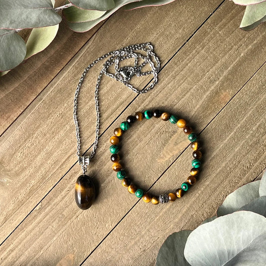 Natural Malachite Tiger Eye Beaded Bracelet